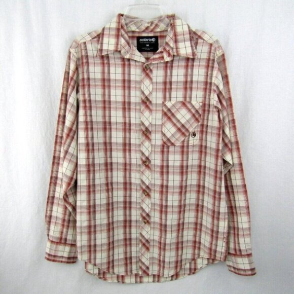 Solaris Ivory Rust Plaid Button Front Shirt Mens Size M Hiking Long Sleeve - Picture 10 of 11